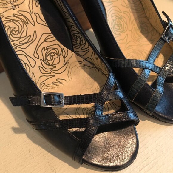 Women's Taryn Rose Black Leather Open Toe Vero Cuoio Italy Size 5 1/2 - Picture 4 of 14